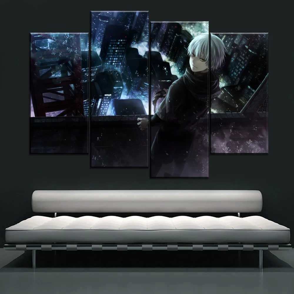 

Modern Living Room Wall Art Home Decor Print Type 4 Panel Mask Ken Kaneki In Rooftop Anime Tokyo Ghoul Poster Canvas Painting