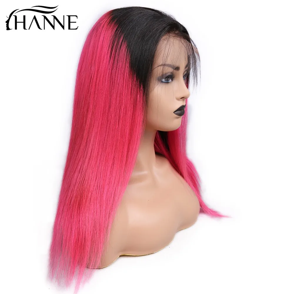 HANNE 13x4 человеческие волосы парики предварительно сорвал с Детские волосы фронтальные прямые бразильские волосы remy парик с Омбре 1B розовый с 150% плотностью
