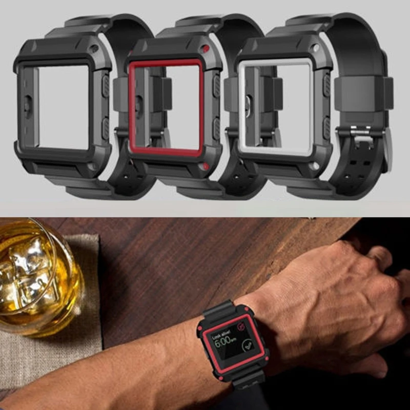 Силиконовый чехол ремешок для часов с противоударной защитной рамкой для Fitbit Blaze