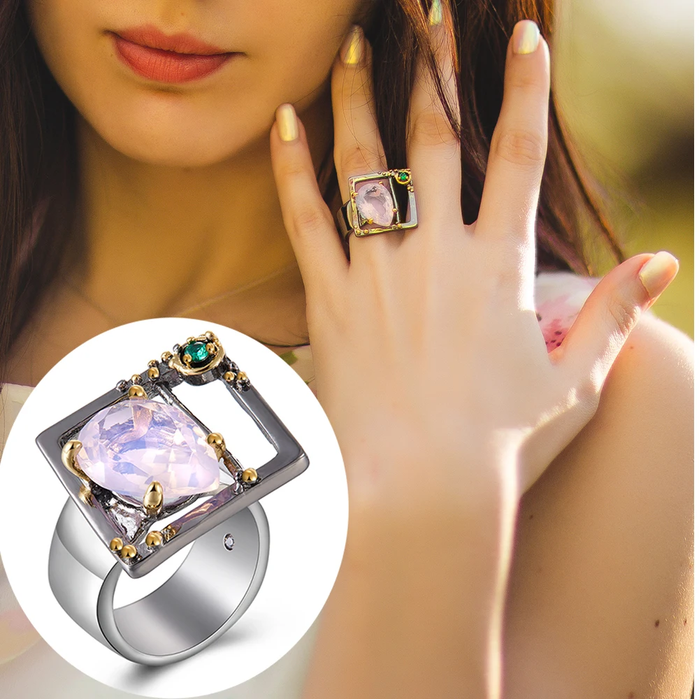 Big Pink Teardrop Zircon Lovely Sweat  Trendy Jewellery Womens Gifts Jewellery Large Square Shape Ring