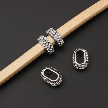 

10Pcs Silver Color Crystal Rhinestone Beads Slider Spacer For 10*6mm Licorice Leather Cord DIY Bracelet Jewellry Making