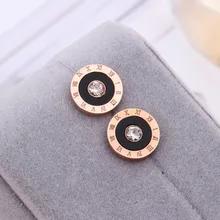 Черные круглые римские цифры серьги гвоздики для женщин аксессуары, модные серьги со стразами aretes нержавеющая сталь jewelry pendientes