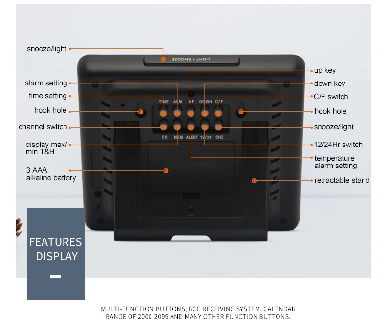 RCC Беспроводная метеостанция, цифровые часы, погода, погода, подсветка, крытый, открытый, температура, влажность, большинство 3 датчика