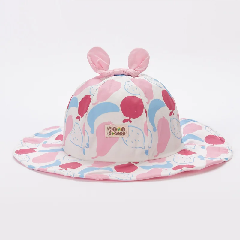 Pink Модная детская шляпа от солнца, детская Панамка, милая, с широкими полями, весна-лето, головной убор с кроличьими ушками, одежда для малышей, аксессуары - Цвет: Pink