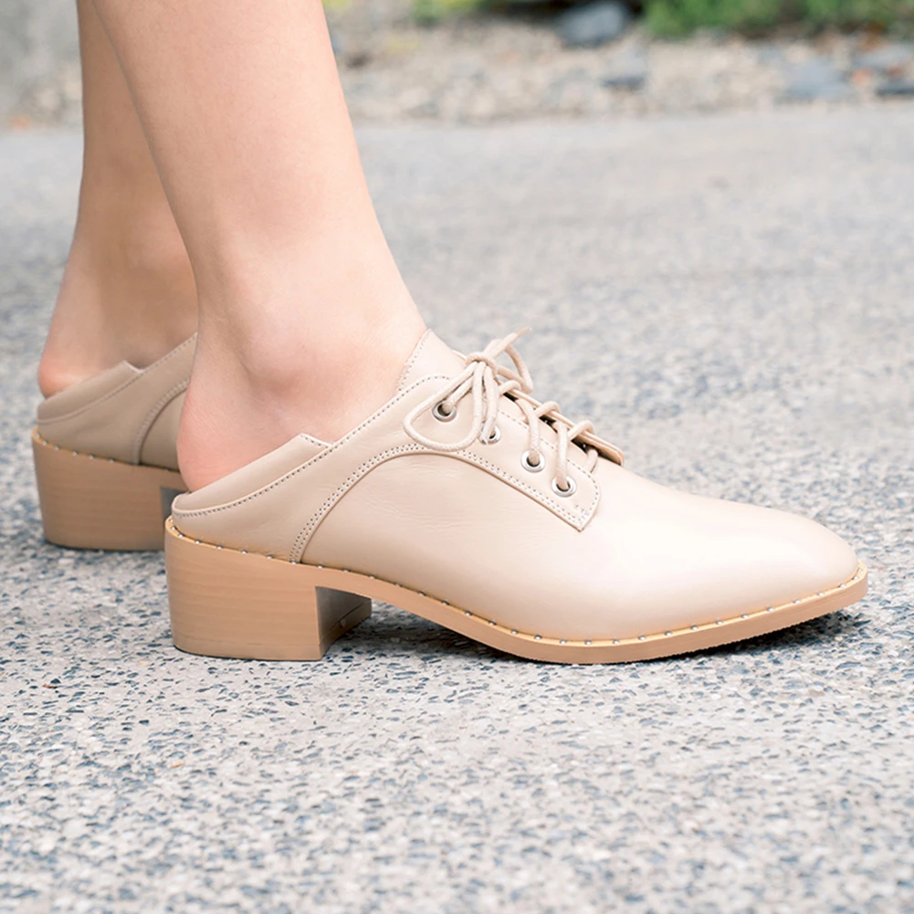 

brand new genuine soft cow leather lace up elegant office lady shoes woman pumps chunky heels pumps woman shoes footwear