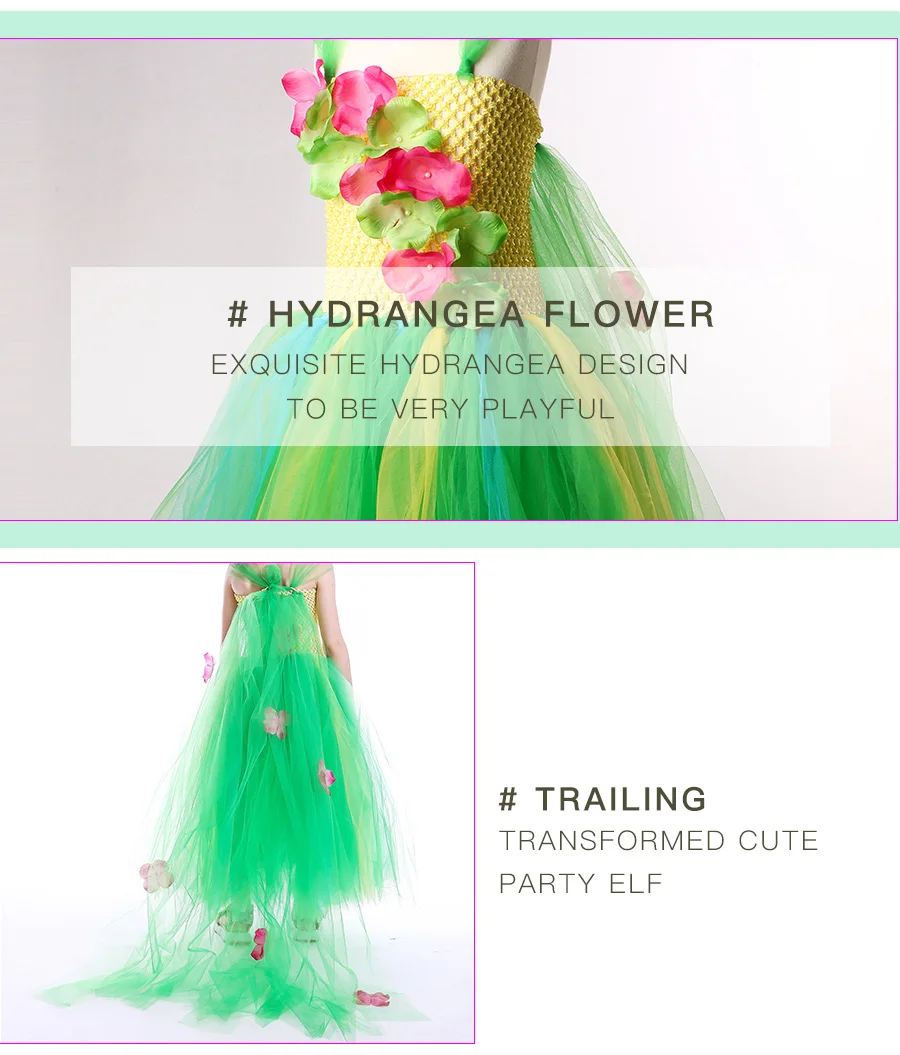 Green Flower Girls Elsa Tutu Dress Purim Cosplay Halloween Costume Kids Birthday Party Dresses Fever Inspired Handmade Dress (4)