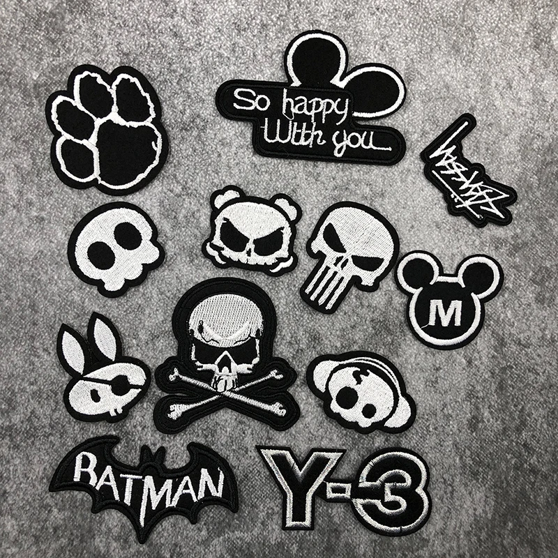

JOD Badge Skull Patches Jacket Applications Iron on Personality Small Clothes Stickers Coat Black Applique Decorative Clothing