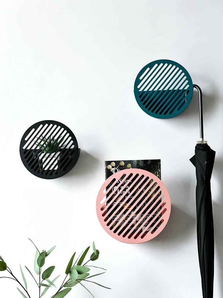 

Nordic Morandi Iron Circular Shelf Wall Hanging Decorative Storage Holder Living Room Background Wall Magazine Collection Shelf