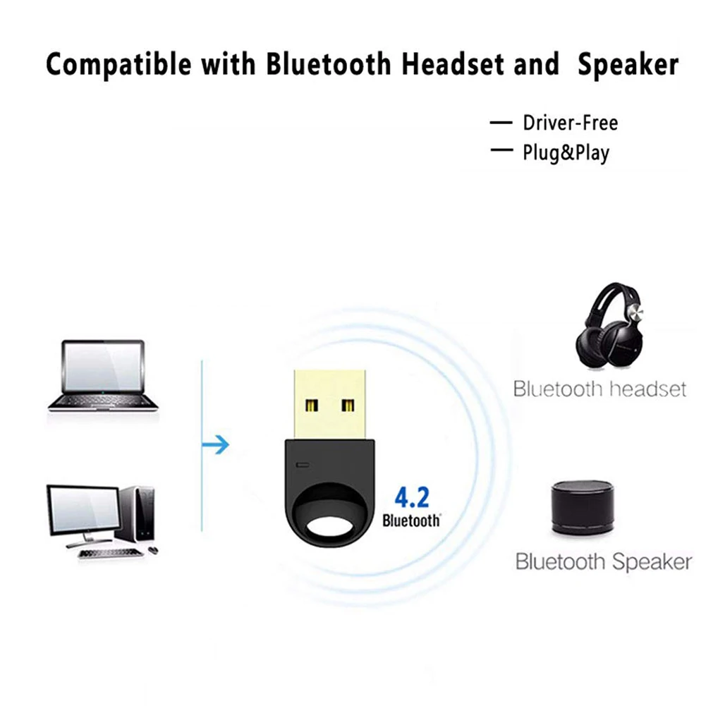 

USB Dongle Free Driver Mini CSR 4.2 Receiver Bluetooth Adapter Audio Car Wireless Transmitter Stereo Portable Speaker Computer
