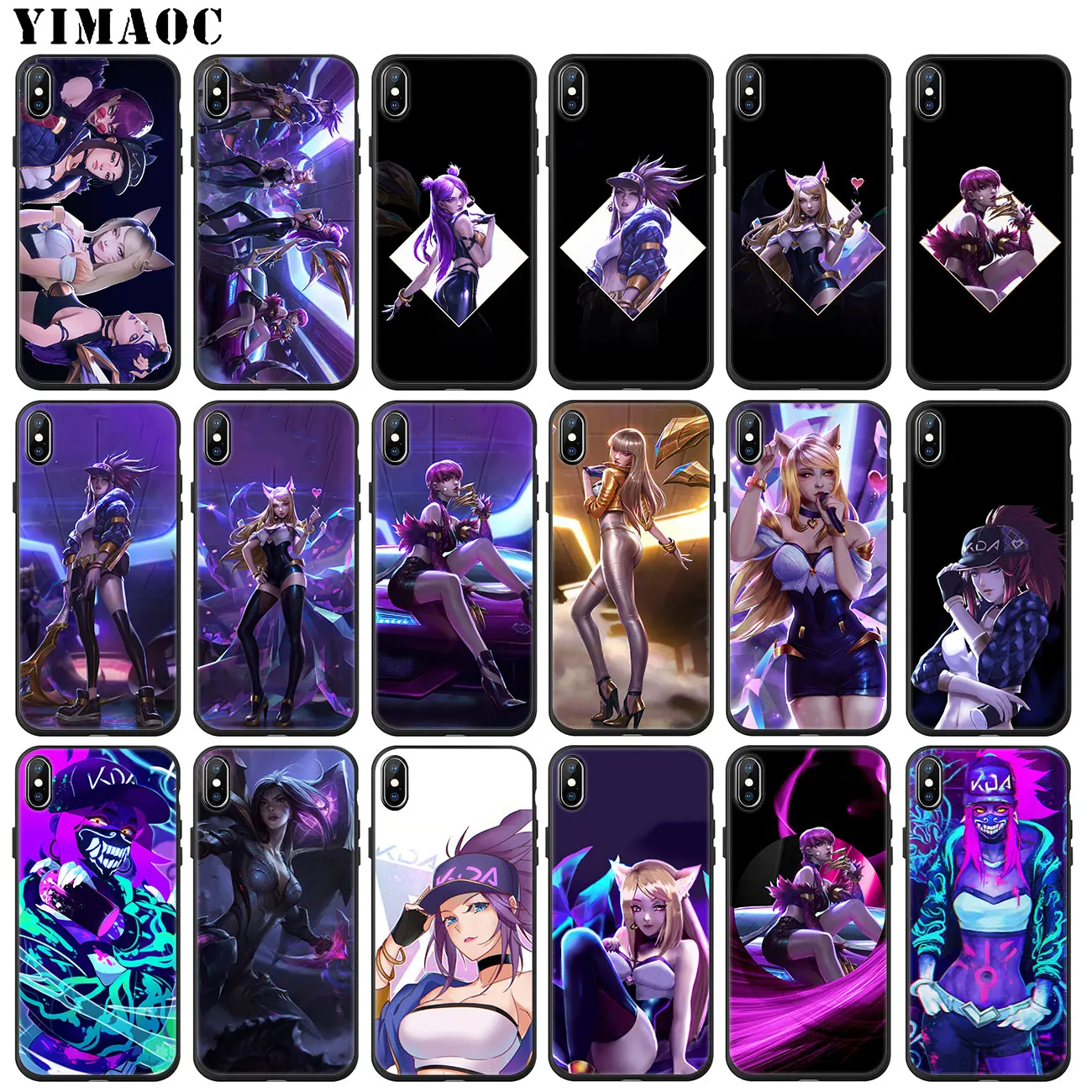 

YIMAOC lol kda kaisa Ahri akali Soft Silicone Phone Case for iPhone XS Max XR X 6 6S 7 8 Plus 5 5S SE 10 TPU Black Cover