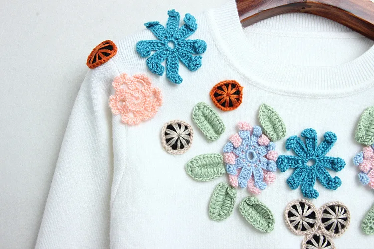 Женские свитера с цветочной аппликацией, вязаные пуловеры 2019, новый корейский осенне-зимний свитер, черный белый пуловер с длинными