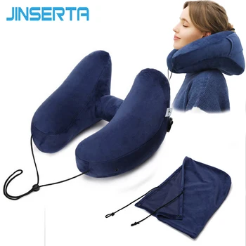 

JINSERTA H Shape Inflatable Travel Pillow Folding Neck Headrest Portable Airplane Car Seat Head Rest Sleep Pillow with Hat