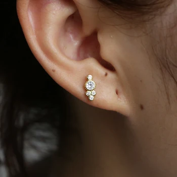

2018 minimal jewelry delicate dainty Mini small cz stud Gold color 925 sterling silver anti allergy second stud ear bone earring