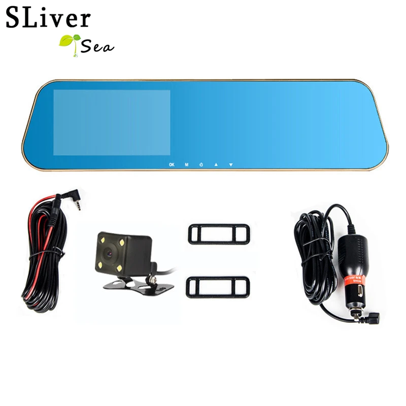 

SLIVERYSEA 4.3" Mirror Car DVR Dual Camera 1080P 1200Mega Dash Camera Car Parking Rearview Camera Video Recorder Dashcam Car cam
