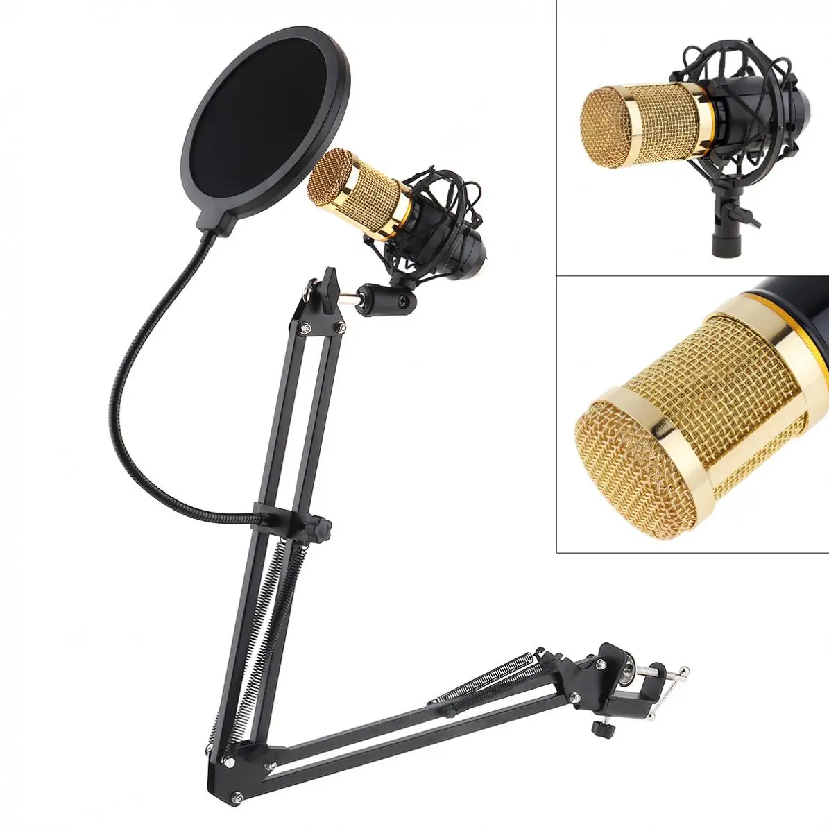

Professional Capacitor Studio Microphone Double-layer Elastic Mesh Gold Plated and 3.5mm Wired for Stage / Conference / KTV