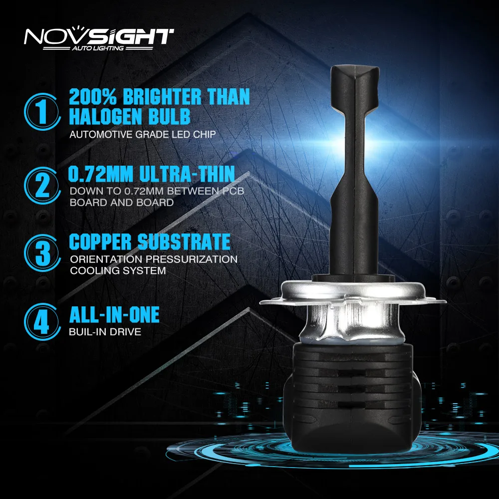 NOVSIGHT супер яркий светодиодный H4 H7 H11 H8 фар автомобиля 10000Lm 9005 HB3 9006 HB4 6500K мини светодиодный свет для автомобиля аксессуары