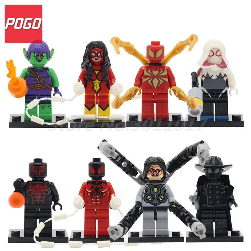 POGO Spider Man Green Goblin Marvel Super Heroes Figures Educational Building Blocks Sets Models 8pcs lot