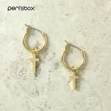 Peri'sbox маленький золотого цвета Висячие серьги-кольца с крестиком для женщин простые серьги для пирсинга уха