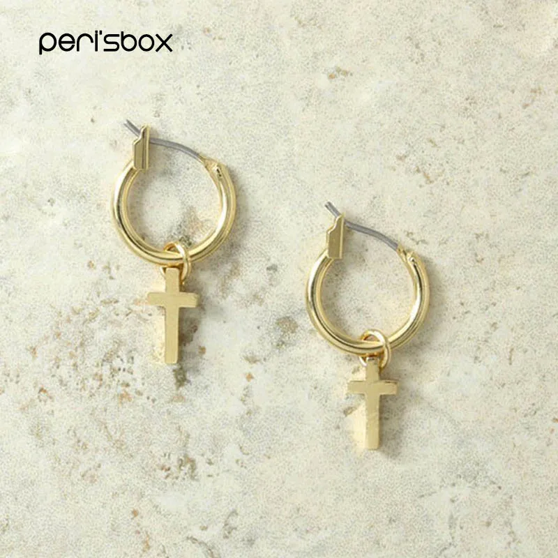 

Peri'sbox Gold Color Small Hanging Cross Hoop Earrings for Women Simple Ear Piercing Huggie Earrings Bohemia Bijoux Brincos