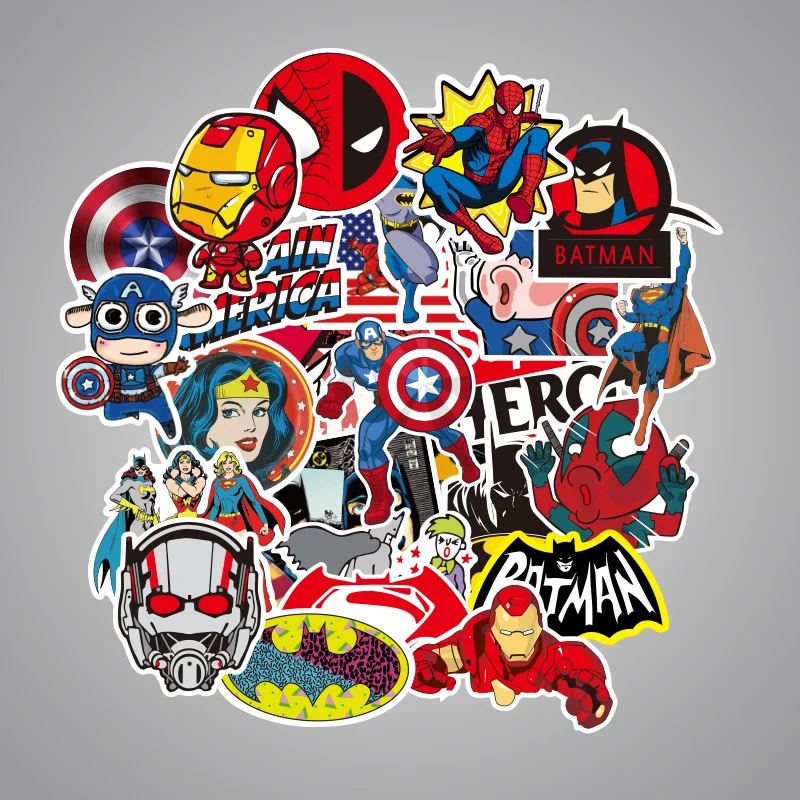 

NEW 50pcs/set Marvel DC super hero sticker batman iron joker superman captain high quality waterproof PVC stickers For Suitcase