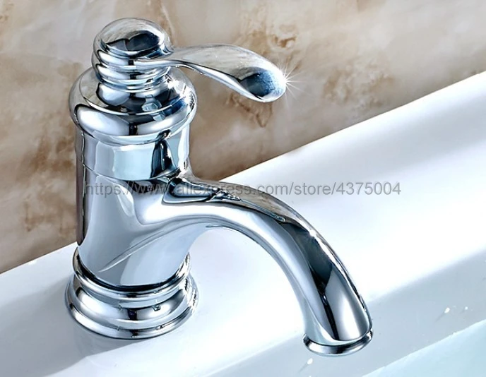 Polished Chrome Concise Bathroom Faucet finish Basin Sink Faucet Single Handle water taps Nnf058