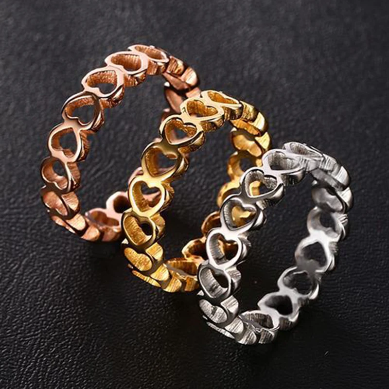 

Women Wedding Ring Heart Solitaire Love Ring Silver Rose Gold Color Stainless Steel Fashion Ring Quality Jewelry Never Fade
