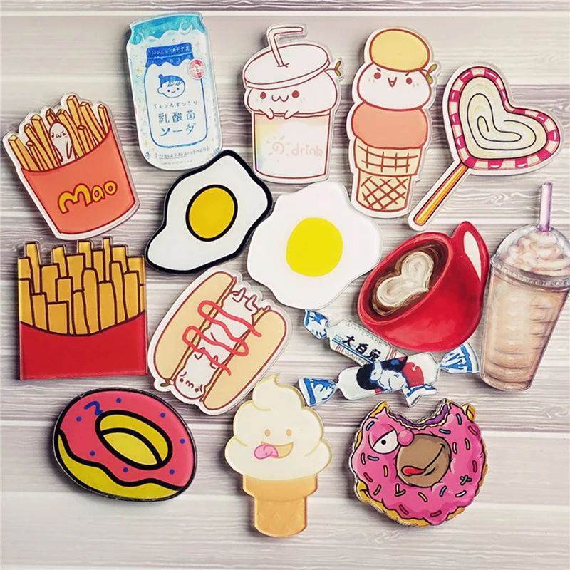 5 Pcs Packing Free Shipping Cartoon Food Drink Acrylic Pin Badge Clothes Badges Backpack