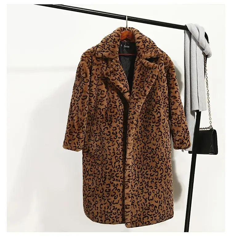 Пальто из искусственного меха с леопардовым принтом зимнее теплое роскошное плюшевое пальто винтажное толстое уличное женское длинное меховое пальто - Цвет: brown leopard