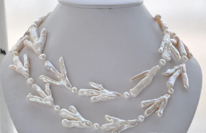 

>>>>z5846 38" 40mm WHITE BAROQUE chicken toe round freshwater PEARL NECKLACE
