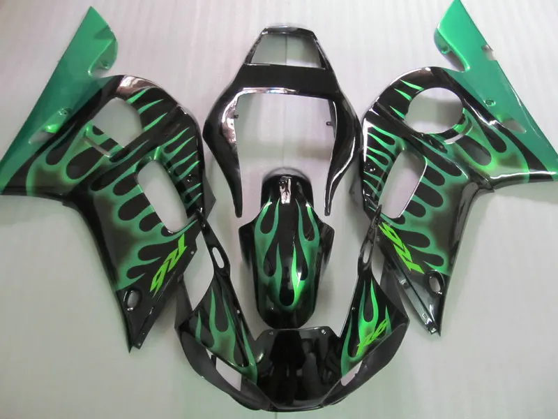 

Motorcycle Fairing kit for YAMAHA YZFR6 98 99 00 01 02 YZF R6 YZF600 1998 2000 2002 ABS Green flames Fairings set+7gifts YD40