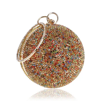 

Doragrace Womans Round Ball Clutch Handbag Dazzling Full Rhinestone Tassles Ring Handle Purse Evening Bag