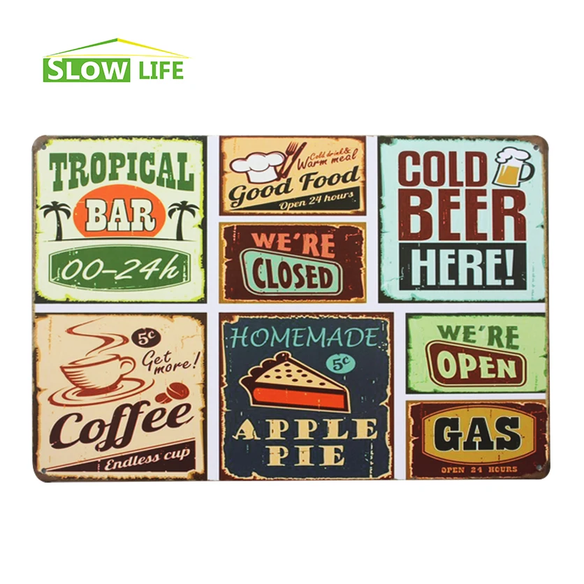 Wholesale Food Metal Tin Sign Hotel/Cafe/Bar Wall Decor Metal Sign