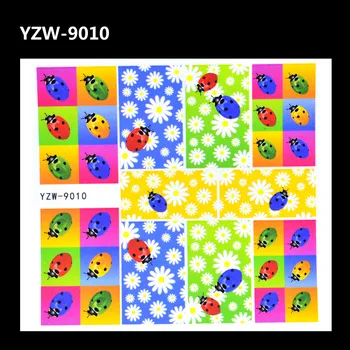WUF 1 Sheet 3D Flower Ladybug Image Tattoos Water Transfer Nail Wraps Sticker Manicura Decal