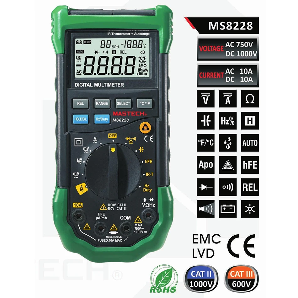 MASTECH MS8228 Авто радиус 4000 Графы Цифровой мультиметр многофункциональный
