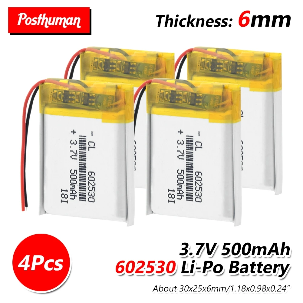 

602530 3.7V 500mAh Battery li-ion Lipo cells Lithium Li-Po Polymer Battery For GPS MP3 MP4 Toy Bluetooth Headset