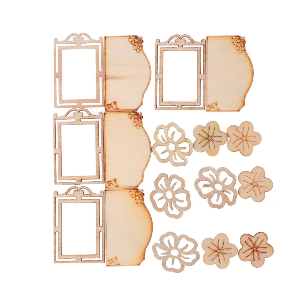 

16PCS/set New Mixed Photo Frame Flower Wooden Craft Piece Embellishment Scrapbooking Handmade Decoration