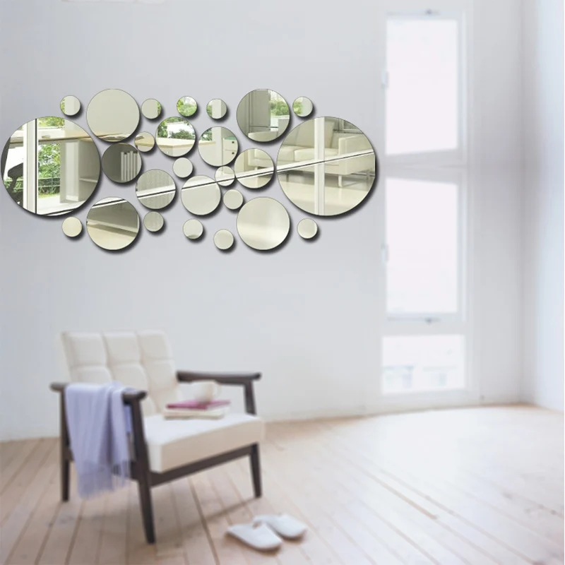26 шт., акриловое круглое декоративное зеркало, наклейки на стену, экологически высокое качество, для ванной комнаты, гостиной, спальни, декоративное зеркало