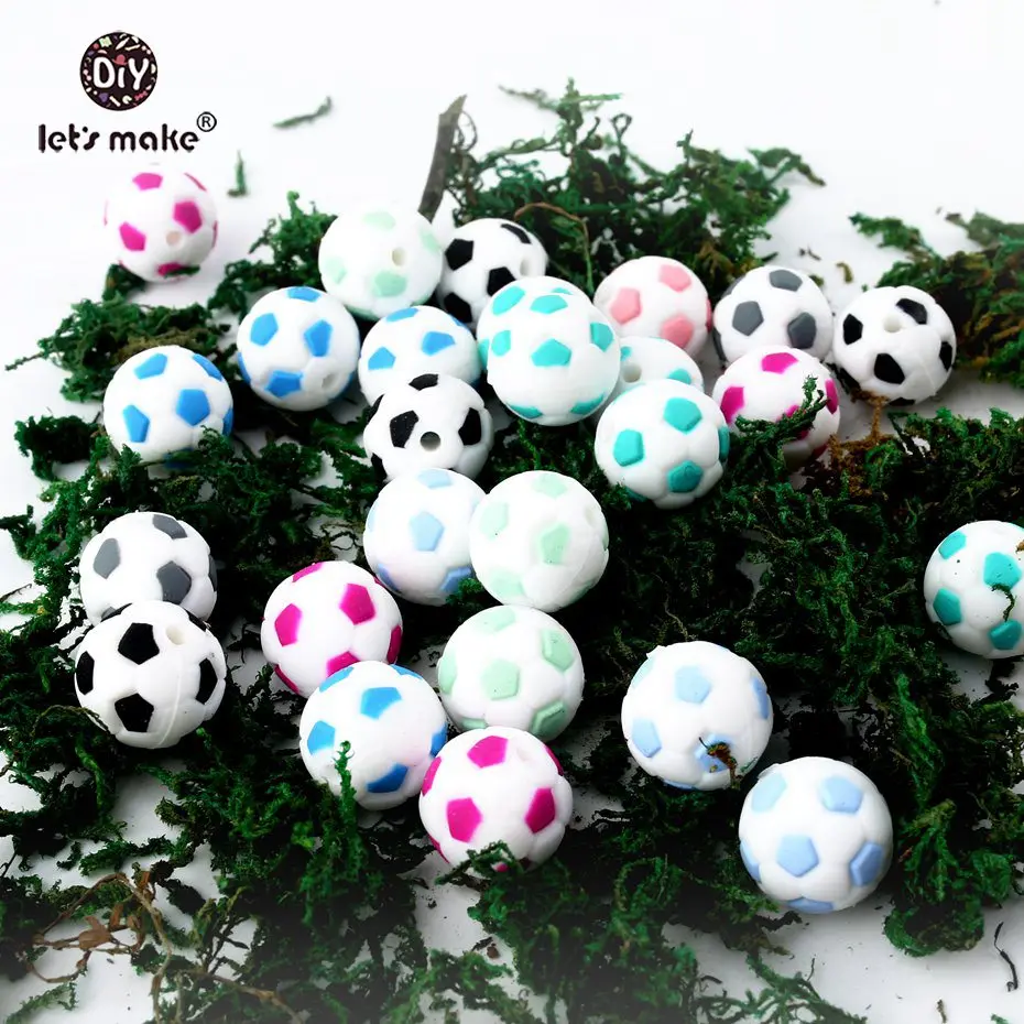 Let's Make Silicone Football 20PC BPA Free Silicone Teether Chewing Beads DIY Crafts Accessories Nursing Pendant