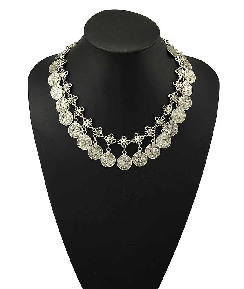 Hot New Womens fashion bohemia Boho Silver Coins Maxi Statement choker