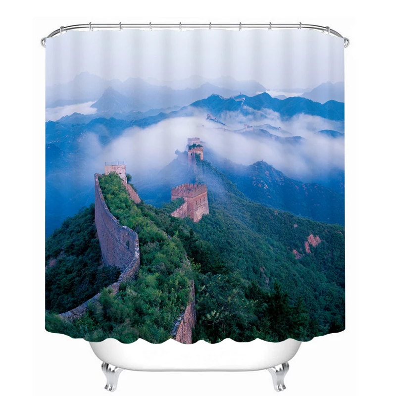 

3d Scenic Bathroom Curtains for Shower Window Waterproof Decor Hanging Landscape London GB Paris Italian Chinese Curtain