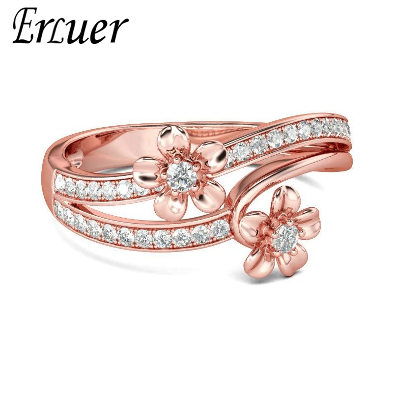 

Delicate Cute Flower Rose Gold Color Rings For Women Girls Austrian Crystal Zircon Classic Jewelry Fashion Wedding Gifts Ring