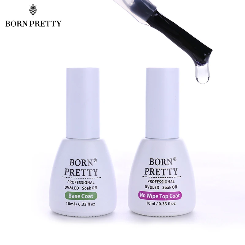 

BORN PRETTY 2 Bottle Base Coat Top Coat Nail Gel Set 10ml No Wipe Primer Soak Off for UV LED Nail Art Gel Polish Varnish