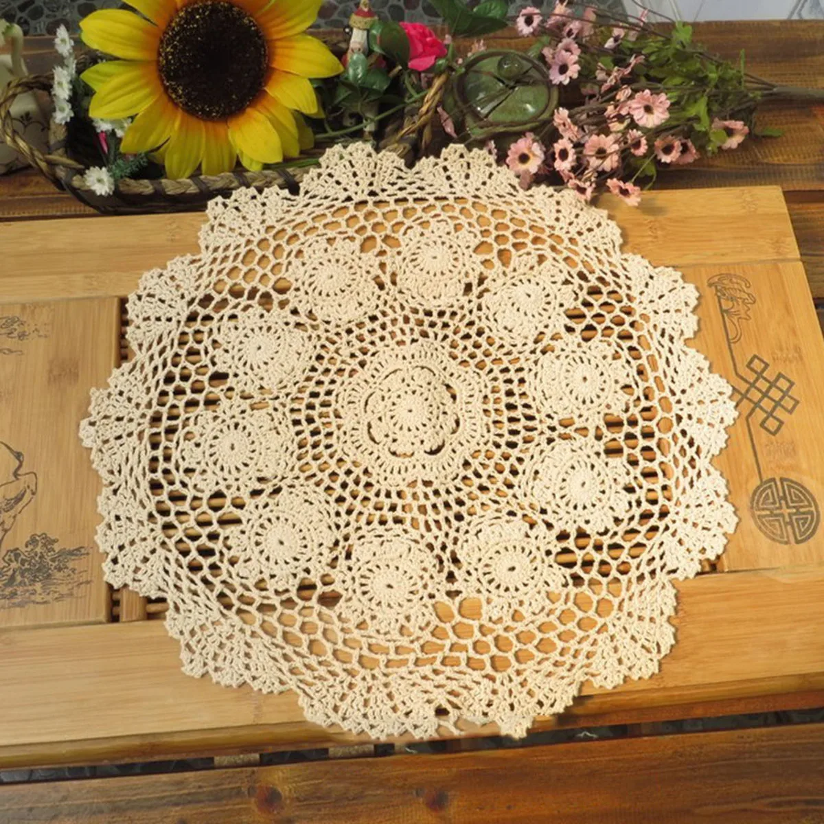 Handmade Crochet Tablecloth Doily Table Cloth 50cm Round Lace Cotton