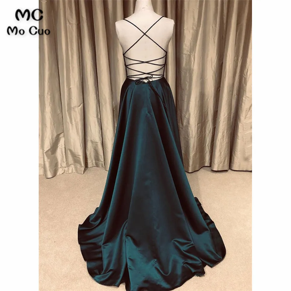 Simple v neck satin long prom dress, evening dress (3)
