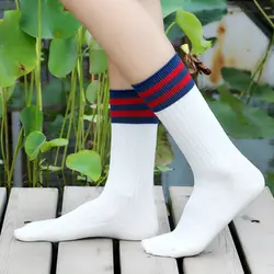 Для женщин длинные носки полосатый узор Винтаж контрастного цвета Зимний Утеплитель для ног вязать