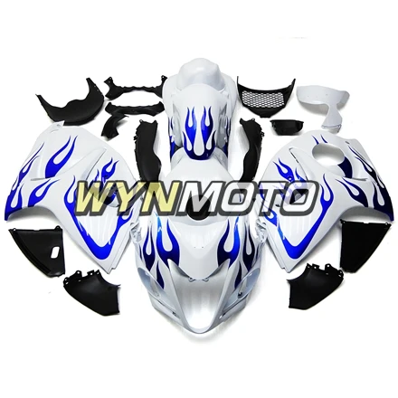 Полный ABS Пластик комплект обтекателей для Suzuki GSXR1300 Hayabusa 08 09, 10, 11, 12, 13, 14, 15, 16 лет капоты кузовные Обтекатели белого и синего цвета пламени