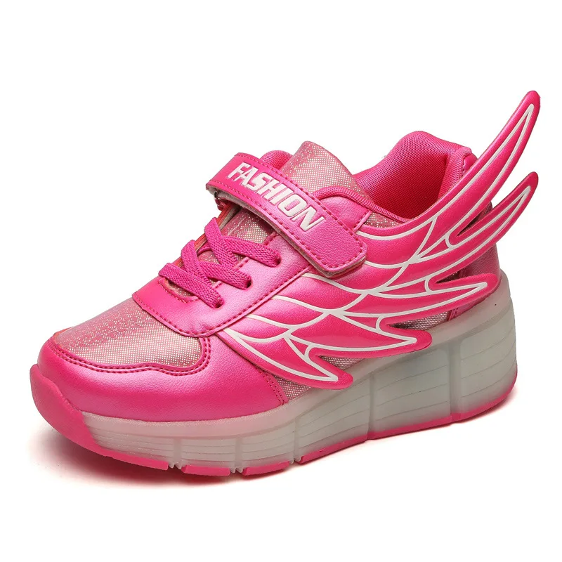 

New Children Shoes with Wheels Wing Glowing Kids Led Light up Shoes for Boys Girls Sneaker Pink tenis sneakers rollers skate