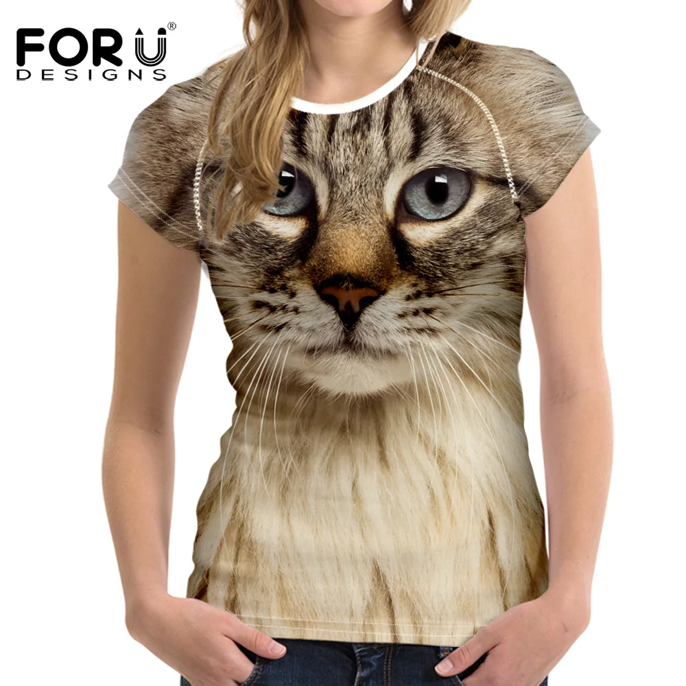 

FORUDESIGNS 2018 New Women's 3D Animal Cat Owl Printing T-Shirt Casual Female Round Neck Short Sleeve Fashion Tops Tee Shirts