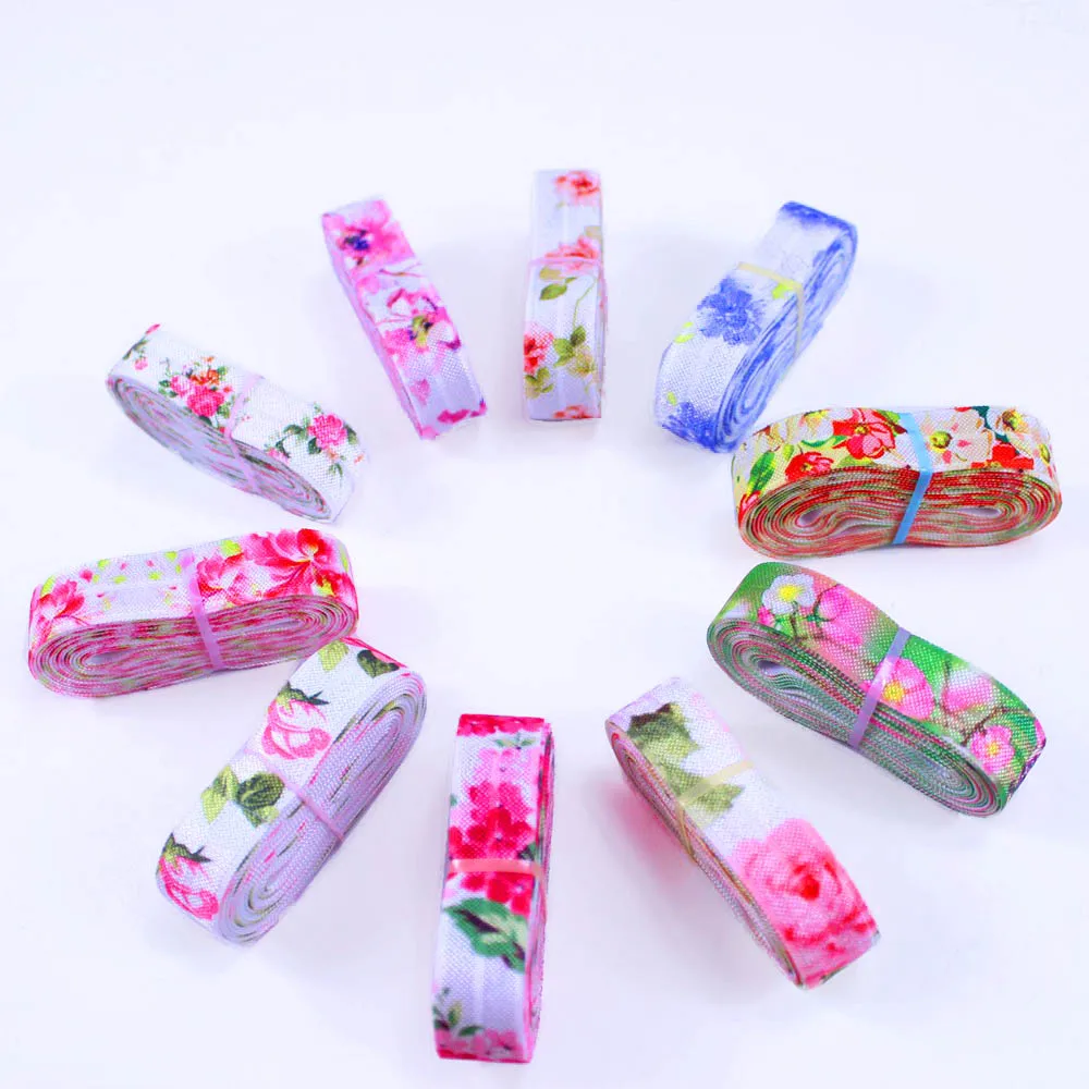 

20yards/lot 2yards each pattern Free shipping 5/8''fold over elastic FOE heat transfer flowers printed headband hair band diy