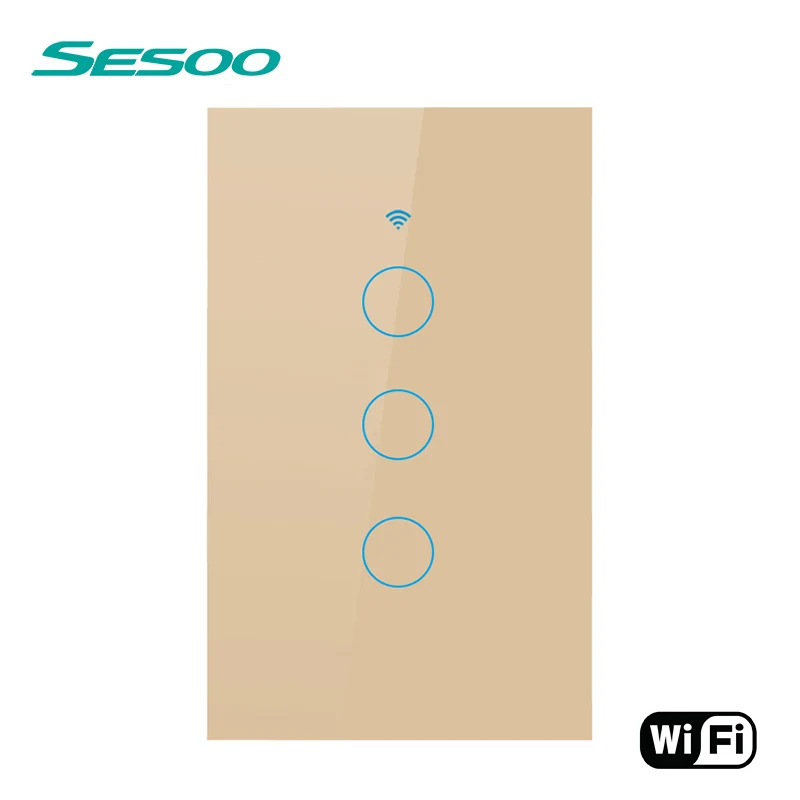 SESOO wifi умный сенсорный выключатель приложение беспроводной дистанционный светильник настенный выключатель Хрустальная стеклянная панель работает с Alexa/Google Home - Цвет: WIFI-US-SK3-03 Gold